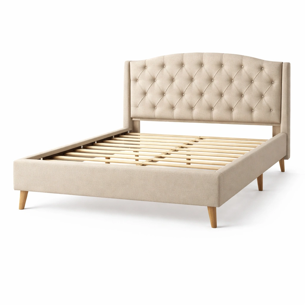 Cama tapizada con cabecero capitone y estructura de lamas solida-livaroe